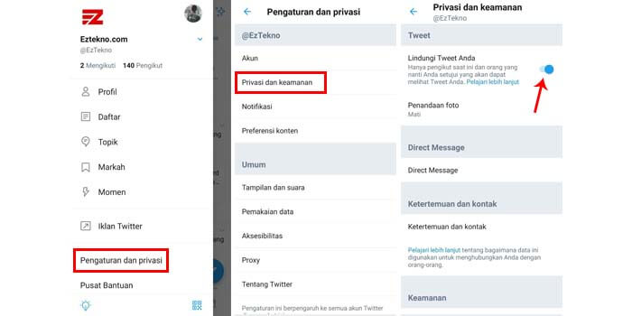 Cara private twitter
